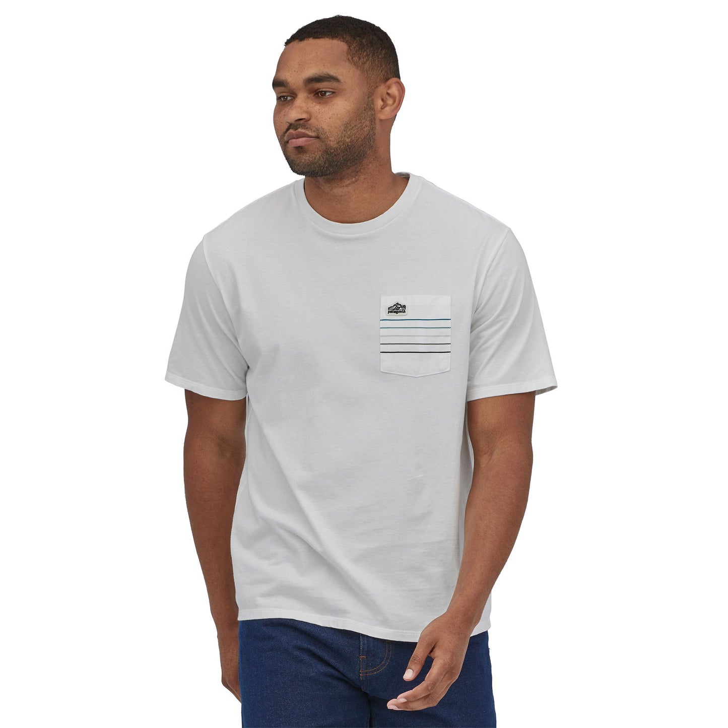 Patagonia®男款 Line Logo Ridge Stripe Organic Pocket T-Shirt