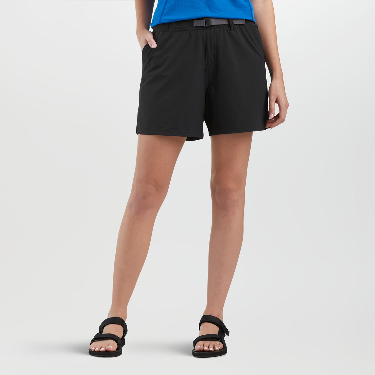Chemise Courte En Coton Bleu-vert À Ourlet Tombant Et Détail Poche